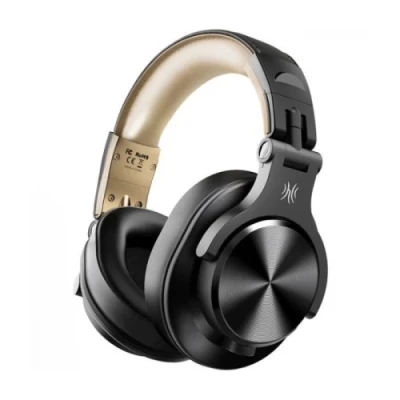 Навушники бездротові OneOdio Fusion A70, Black/Gold, Bluetooth, Mini jack 6.3 мм, Mini jack 3.5 мм, USB Type-C, мікрофон на дроті, 32 Ом, 110 дБ, 650 мА·год, час роботи до 72 год, кабель 2.8 м + 1.2 м, радіус дії до 10 м