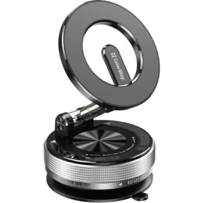 Автотримач для телефону ColorWay Magnetic Car, Black, на вакуумній присосці, магнітне кільце MagSafe, поворот тримача на 360° (CW-CHM21-BK)