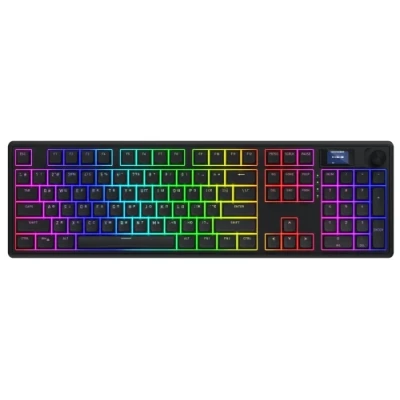 Клавіатура бездротова Hator Skyfall 100 Pro, Black, Bluetooth 5.3 / USB 2.4 GHz / Type-C, механічна (перемикачі Aurum Vanila Silent), TFT екран 1.14", 104 кнопки, RGB підсвічування, NKRO, 8000 mAh, EN/UA (HTK4101UA)