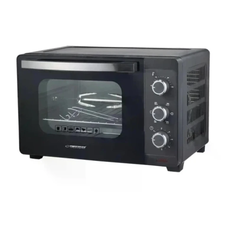 Електродуховка Esperanza EKO006N Mini Oven, Black, 1600W, 25 л, конвекція, вертел, гриль, 5 режимів, таймер, автовідключення, комплектація: піднос для піци, решітка для гриля