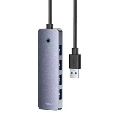 Хаб USB Baseus UltraJoy, Grey, USB 3.0 - 4xUSB 3.0, кабель 50 см, алюмінієвий корпус, додаткове живлення через Type-C порт (B0005280B811-01)