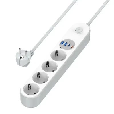 Фільтр мережевий ColorWay, 4 розетки, 2 м, White, 2xType-C (20 Вт, PD), 2xUSB (12 Вт, QC3.0), дріт з міді (до 2500 Вт), 10A (CW-CHE44PDW)