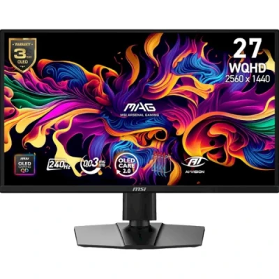 Монітор 26.5" MSI MAG 272QP QD-OLED X24, Black, 2560x1440 (16:9), 240 Гц, 0.03 мс, 400 кд/м2, 1500000:1, 178°/178°, DP/2хHDMI, Type-C, Vesa 100x100, AMD FreeSync Premium, Nvidia G-SYNC (9S6-3CF89A-001)