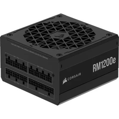 Блок живлення 1200 Вт, Corsair RM1200e, Black, модульний, 80+ Gold, 12 см, 4xMolex / 7xSATA / 1x16-pin / 6x6+2-pin / 2x4+4-pin / 1x20+4-pin, захист OVP/UVP/SCP/OTP/OPP (CP-9020258-EU)