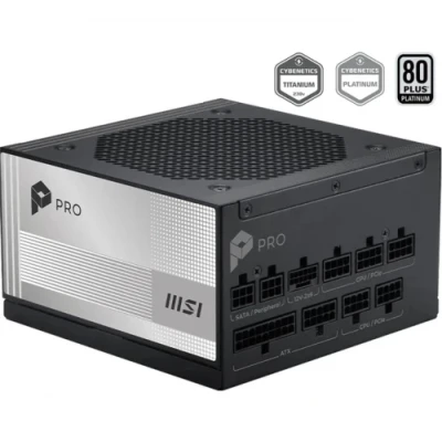Блок живлення 1000 Вт, MSI PRO A1000PL PCIE5, Black, модульний, 80+ Platinum, Active PFC, 12 см, 2xMolex / 6xSATA / 1x16-pin (600 Вт) / 3x6+2-pin / 2x4+4-pin / 1x20+4-pin, захист OCP/OTP/OPP/SCP/OVP/UVP/SIP/NLO, ATX 3.1