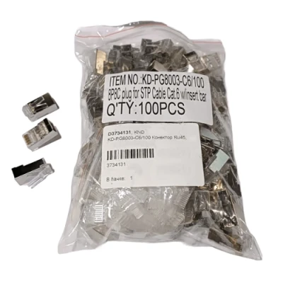 Конектор RJ45, STP, 100 шт, Clear, Cat.6, Kingda (KD-PG8003-C6/100)