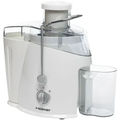 Соковитискач Holmer HJE-36W White, 800 W, відцентровий, 2 швидкості, діаметр завантажувального отвору 65 мм, ємності для соку 450 мл, резервуара для макухи 1200 мл