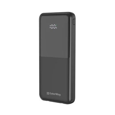 Універсальна мобільна батарея 10000 mAh, ColorWay "DigiPower", Black, 22.5 Вт, 1xType-C (PD3.0) / 1xUSB (QC4.0), вбуд. кабель Type-C / Lightning, цифровий LED дисплей (CW-PB100LP01BK)