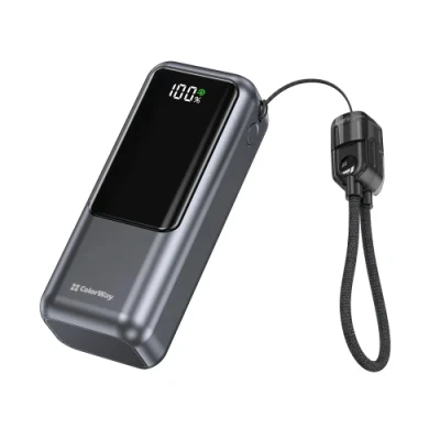 Універсальна мобільна батарея 10000 mAh, ColorWay "Urban", Grey, 22.5 Вт, 1xType-C (PD3.0) / 1xUSB (QC4.0), цифровий LED дисплей (CW-PB100LP03GR)