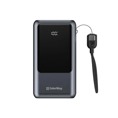 Універсальна мобільна батарея 20000 mAh, ColorWay "Urban", Grey, 22.5 Вт, 2xType-C (PD3.0) / 1xUSB (QC4.0), цифровий LED дисплей (CW-PB200LP03GR)