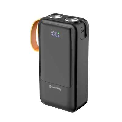 Універсальна мобільна батарея 30000 mAh, ColorWay "PowerHub", Black, 22.5 Вт, 1xType-C (PD3.0) / 1xUSB (QC4.0), вбуд. кабель Type-C / USB / Lightning / microUSB, цифровий LED дисплей, LED ліхтарик (CW-PB300LP07BK)