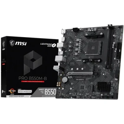 Мат.плата AM4 (B550) MSI B550M PRO, B550, 2xDDR4, Int.Video(CPU), 4xSATA3, 2xM.2, 1xPCI-E 16x 4.0, ALC897, RTL8111H, 6xUSB3.2/6xUSB2.0, HDMI/DP, MicroATX