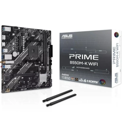 Мат.плата AM4 (B550) Asus PRIME B550M-K WIFI, B550, 2xDDR4, Int.Video(CPU), 4xSATA3, 2xM.2, 1xPCI-E 4.0 x16, 1xPCI-E 3.0 x1, Realtek 7.1, Realtek 1Gb, WiFi 6, Bluetooth, 6xUSB 3.2 / 4xUSB 2.0, HDMI/DP, MicroATX