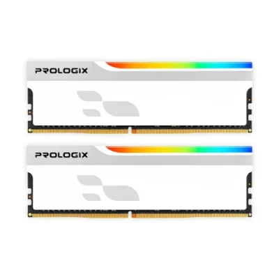 Пам'ять 16Gb x 2 (32Gb Kit) DDR5, 5600 MHz, Prologix Onyx RGB, White, 38-44-44-90, 1.35V, з радіатором (PRO32GB5600YWR5K)