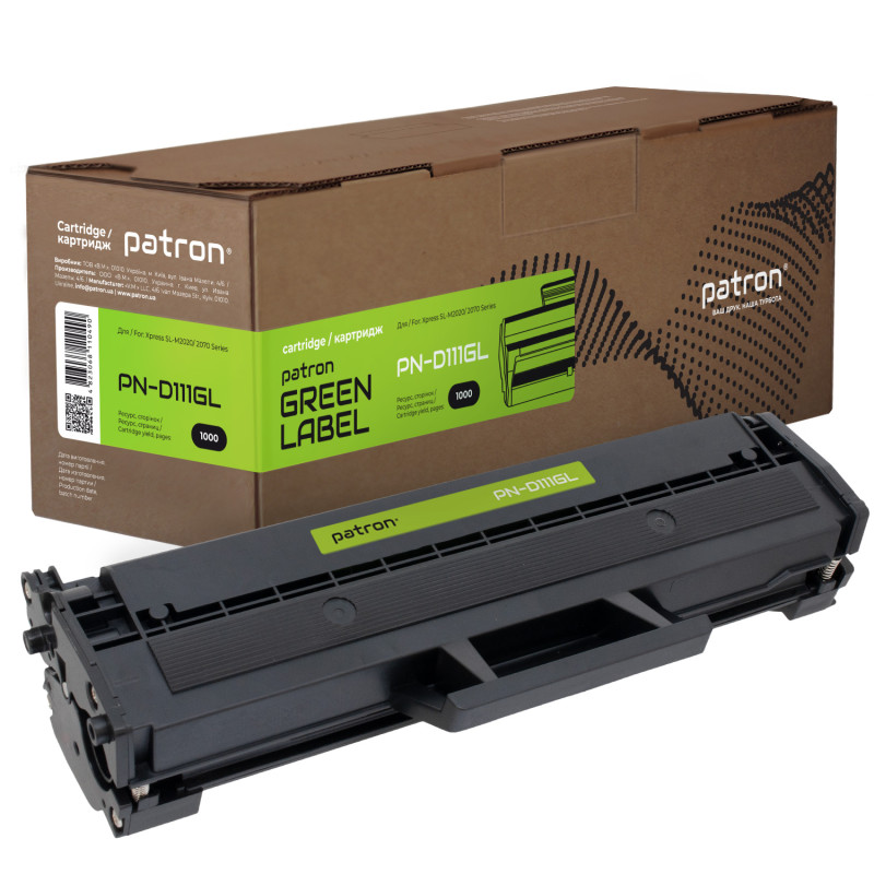 Картридж Samsung MLT-D111S, Black, SL-M2020/M2070, 1000 стор, Patron Green (PN-D111GL)