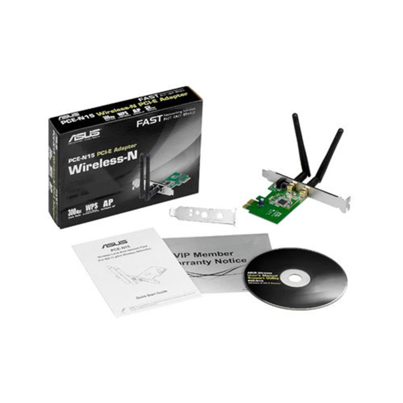 Мережевий адаптер Asus PCE-N15 802.11n 300Mbps, 2 знімні антени, PCIexpress