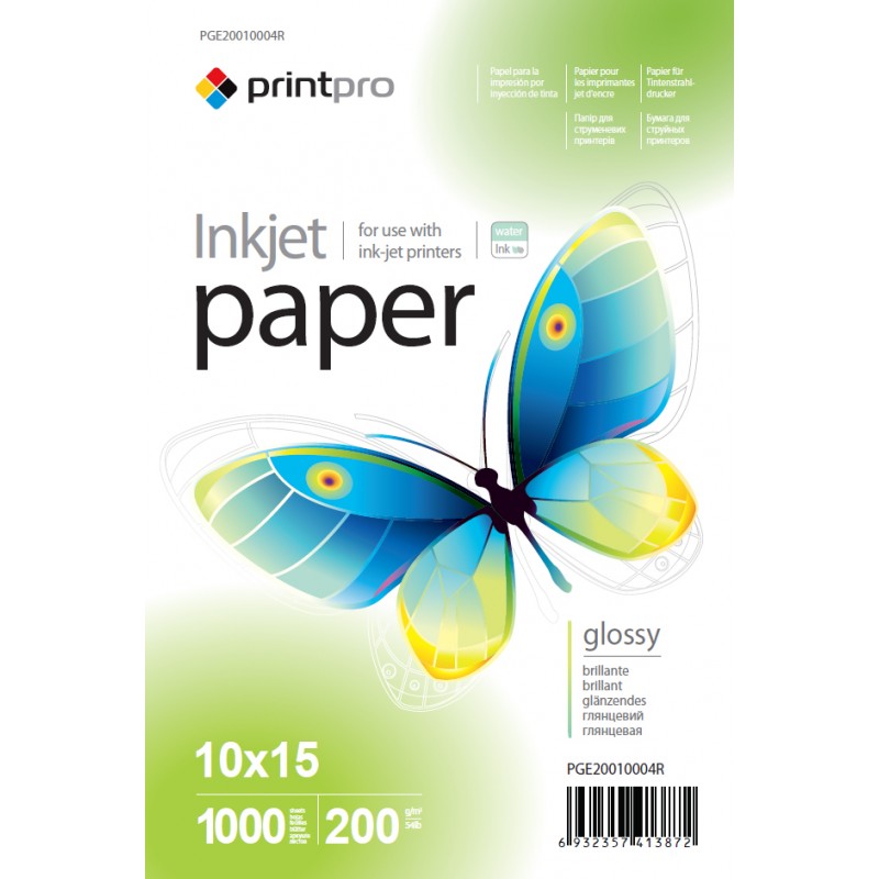 Фотопапір PrintPro, глянсовий, A6 (10x15), 200 г/м², 1000 арк (PGE20010004R)