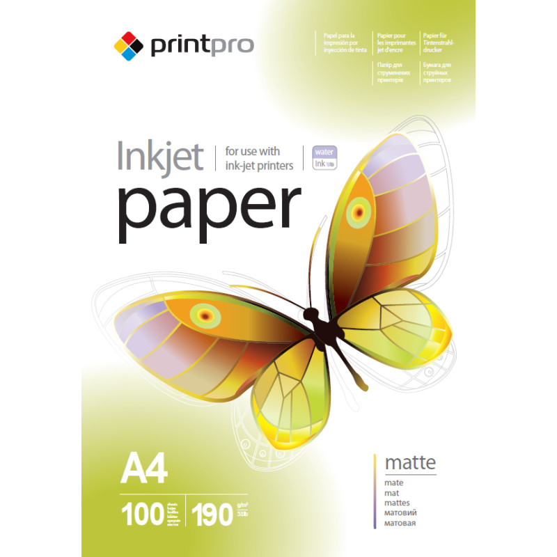 Фотопапір PrintPro, матовий, A4, 190 г/м², 100 арк (PME190100A4)