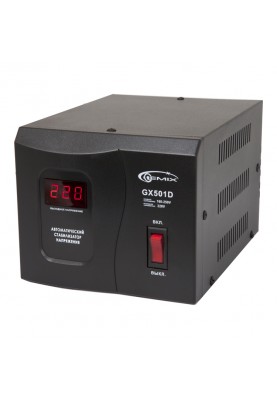 Стабілізатор Gemix GX-501D 500VA, 350W, входное напряжение 140-260V, 2 розетки (Schuko), 2.3 кг, LCD дисплей