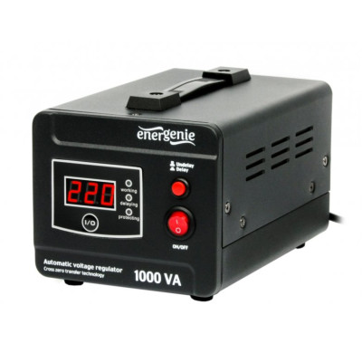 Стабілізатор EnerGenie EG-AVR-D1000-01 1000VA, 600W, 1 розетка (Schuko), 3.3 кг, LCD дисплей