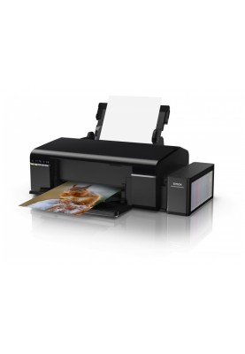 Принтер струменевий кольоровий A4 Epson L805, Black, WiFi, 6-кольоровий, 5760x1440 dpi, до 38/37 стор/хв, друк на CD/DVD, USB, вбудоване СБПЧ по 70 мл, чорнило 673 (C11CE86403)
