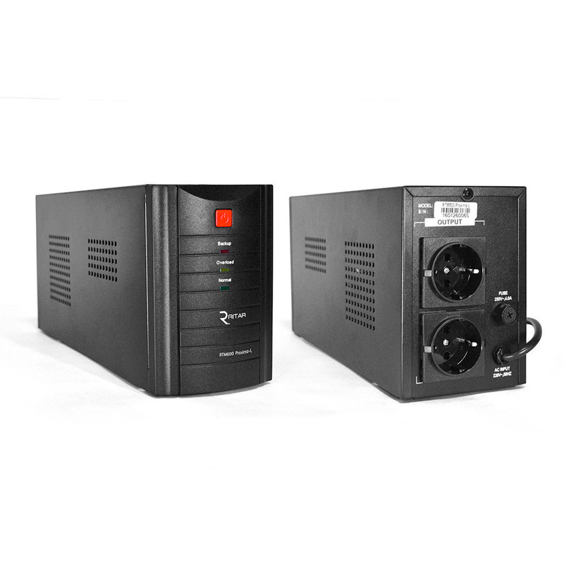 Джерело безперебійного живлення Ritar RTM600 (360W) Proxima-L, LED, AVR, 4st, 2xSCHUKO socket, 1x12V7Ah, metal Case (305х85х140) Q4