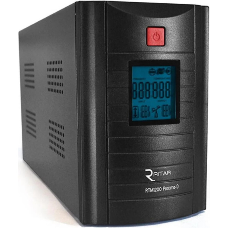 Джерело безперебійного живлення Ritar RTM1200 (720W) Proxima-D, LED, AVR, 4st, 3xSCHUKO socket, 2x12V9Ah, metal Case (350х120х188) Q2