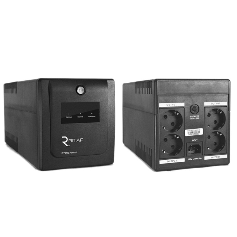 Джерело безперебійного живлення Ritar RTP1000 (600W) Proxima-L, LED, AVR, 5st, 4xSCHUKO socket, 2x12V7Ah, plastik Case. Q2