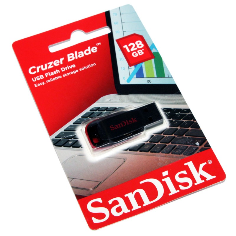 USB Flash Drive 128Gb SanDisk Cruzer Blade, Black/Red (SDCZ50-128G-B35)