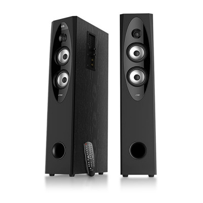 Колонки 2.0 F&D T-60X Black, 2 x 55 Вт, МДФ, Bluetooth, 2 разъема для микрофона, USB ридер/SD/MicroSD, питание от сети 220V, управление сбоку + пульт ДУ