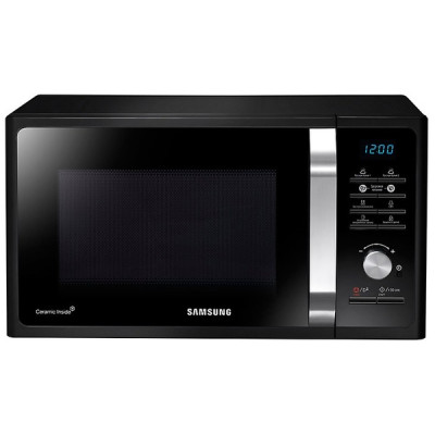 Мікрохвильова піч Samsung MS23F302TAK/UA, Black, 800W, звичайна (соло), управління кнопкове з поворотним перемикачем, 23L, біокерамічна емаль, рівнів потужності 6, автоматичне приготування, захист від дітей, розморожування по вазі