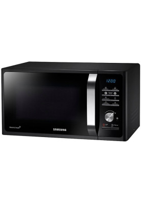 Мікрохвильова піч Samsung MS23F302TAK/UA, Black, 800W, звичайна (соло), управління кнопкове з поворотним перемикачем, 23L, біокерамічна емаль, рівнів потужності 6, автоматичне приготування, захист від дітей, розморожування по вазі