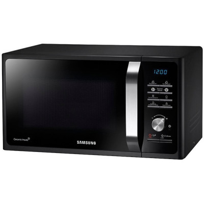Мікрохвильова піч Samsung MS23F302TAK/UA, Black, 800W, звичайна (соло), управління кнопкове з поворотним перемикачем, 23L, біокерамічна емаль, рівнів потужності 6, автоматичне приготування, захист від дітей, розморожування по вазі