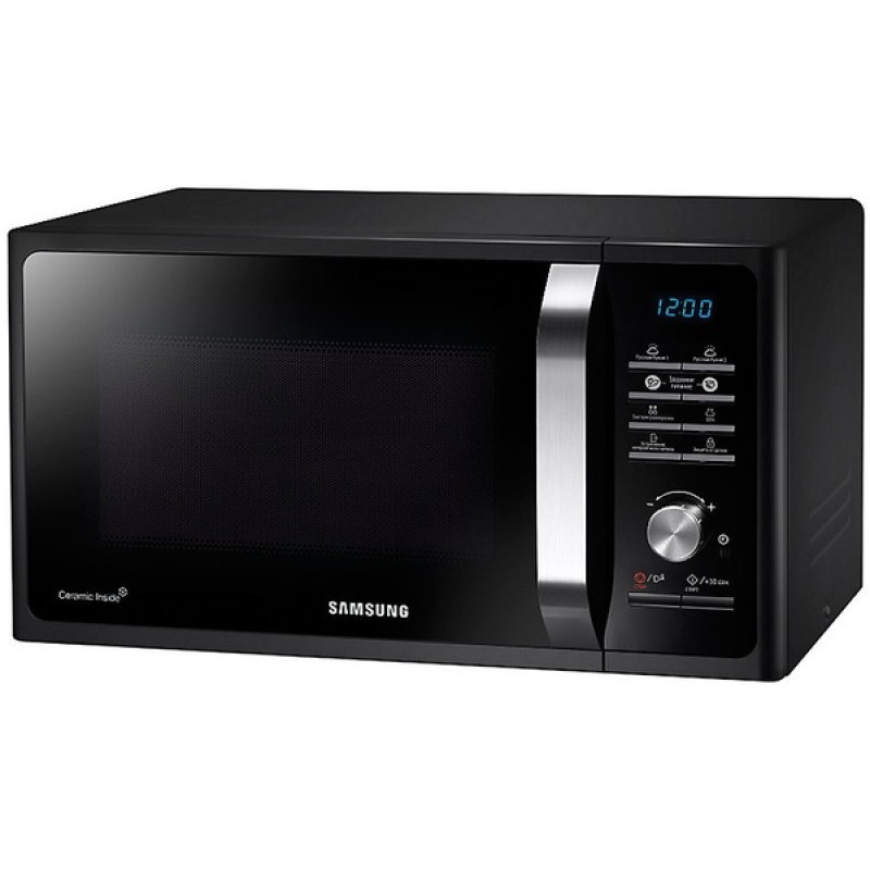 Мікрохвильова піч Samsung MS23F302TAK/UA, Black, 800W, звичайна (соло), управління кнопкове з поворотним перемикачем, 23L, біокерамічна емаль, рівнів потужності 6, автоматичне приготування, захист від дітей, розморожування по вазі