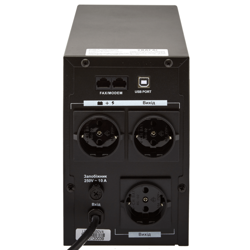 Джерело безперебійного живлення LogicPower LPM-U1550VA Black, 1550VA, 1085W, линейно-интерактивный, AVR, 3 розетки (Schuko), 12В/9Ач x 2 шт