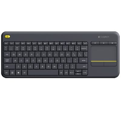 Клавіатура Logitech K400 Plus, Black, бездротова, компактная, безшумна, з сенсорною панеллю, кероване управління, 2xAA (920-007147)