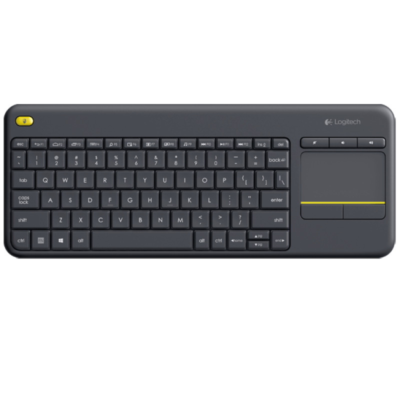 Клавіатура Logitech K400 Plus, Black, бездротова, компактная, безшумна, з сенсорною панеллю, кероване управління, 2xAA (920-007147)