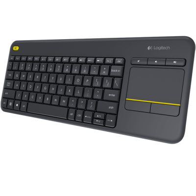 Клавіатура Logitech K400 Plus, Black, бездротова, компактная, безшумна, з сенсорною панеллю, кероване управління, 2xAA (920-007147)