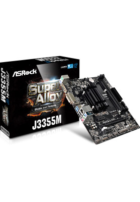 Мат.плата з процесором AsRock J3355M, Celeron J3355 (2x2.5 GHz), 2xDDR3, HD Graphics 500, 2xSATA3, 1xPCI-E 16x 2.0, 2xPCI-E 1x 2.0, ALC887, RTL8111E, 4xUSB3.0/8xUSB2.0, VGA/DVI/HDMI, mATX