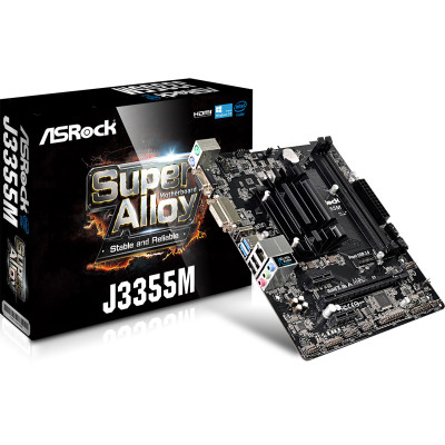 Мат.плата з процесором AsRock J3355M, Celeron J3355 (2x2.5 GHz), 2xDDR3, HD Graphics 500, 2xSATA3, 1xPCI-E 16x 2.0, 2xPCI-E 1x 2.0, ALC887, RTL8111E, 4xUSB3.0/8xUSB2.0, VGA/DVI/HDMI, mATX
