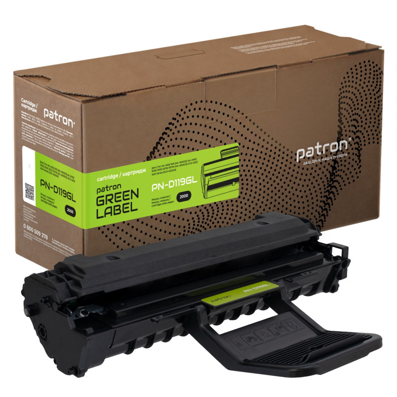 Картридж Samsung MLT-D119S, Black, ML-1610/1615/1620/2010/2015/2510/2570/2571, SCX-4321/4521, 2000 стор, Patron Green (PN-D119GL)