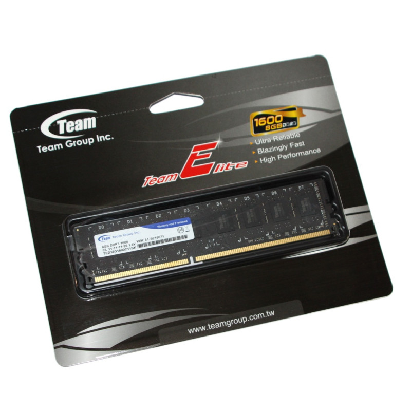 Пам'ять 8Gb DDR3, 1600 MHz, Team Elite, 11-11-11-28, 1.5V (TED38G1600C1101)