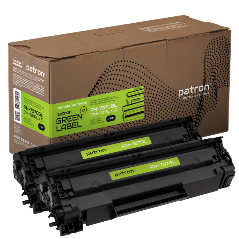 Картридж Canon 737, Black, MF211/212/216/217/226/229, 2400 стор, Patron Green, Dual Pack (PN-737DGL)