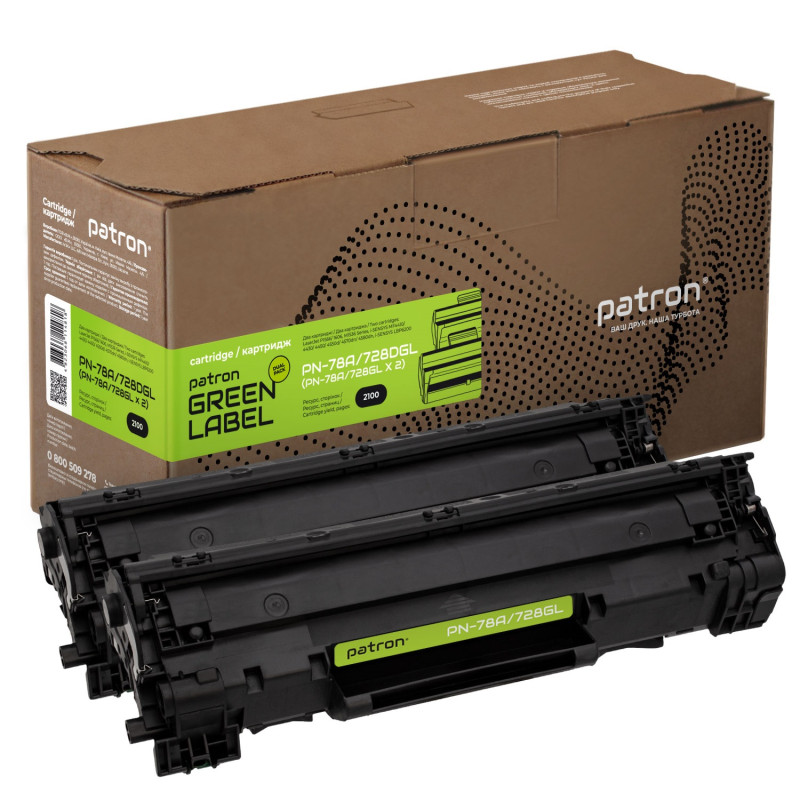 Картридж Canon 728, Black, MF4410/4430/4450/4550/4570/4580, 2100 стор, Patron Green, Dual Pack (PN-78A/728DGL)