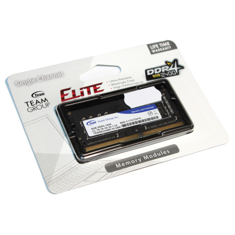 Пам'ять SO-DIMM, DDR4, 8Gb, 2400 MHz, Team Elite, 1.2V, CL16 (TED48G2400C16-S01)