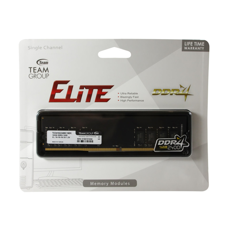 Пам'ять 16Gb DDR4, 2400 MHz, Team Elite, 16-16-16-39, 1.2V (TED416G2400C1601)