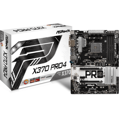 Мат.плата AM4 (X370) AsRock X370 Pro4, X370, 4xDDR4, CrossFireX, Int.Video(CPU), 6xSATA3, 2xM.2, 2xPCI-E 16x 3.0, 4xPCI-E 1x 2.0, ALC892, RTL8111GR, 7xUSB3.1/4xUSB2.0, VGA/DVI-D/HDMI, ATX