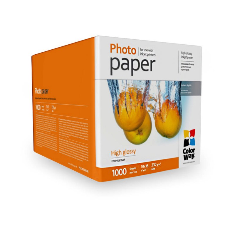Фотопапір ColorWay, глянсовий, A6 (10х15), 230 г/м², 1000 арк (PG23010004R)