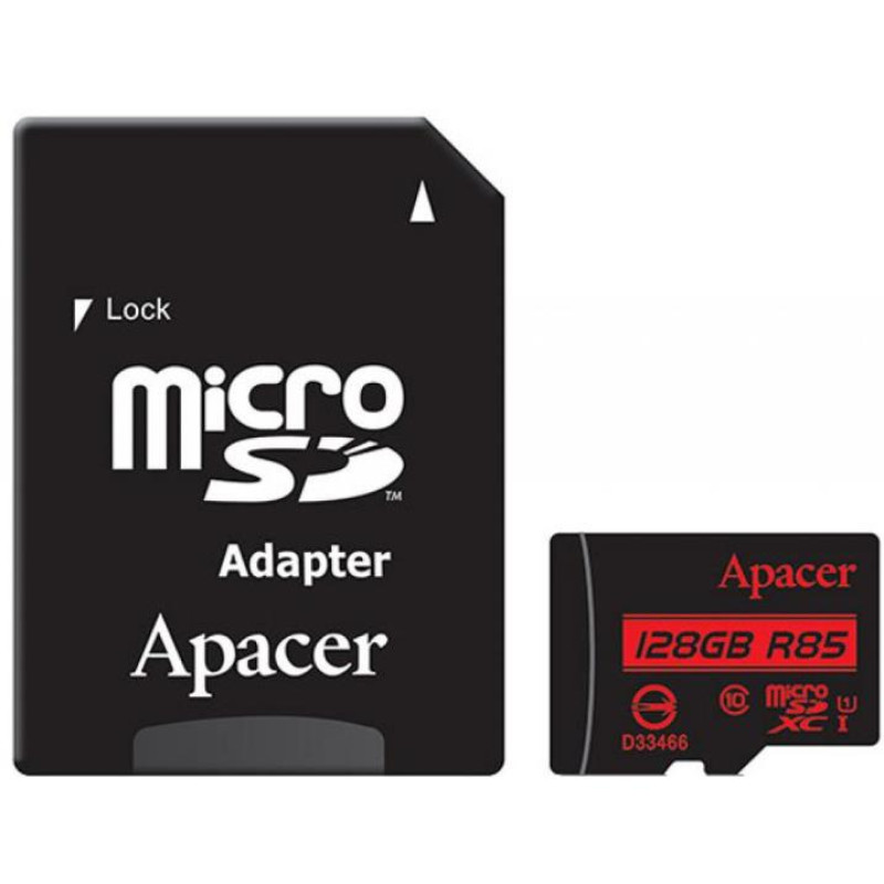 Карта пам'яті microSDXC, 128Gb, Apacer, Class10 UHS-I U1, SD адаптер, до 85 МБ/с (AP128GMCSX10U5-R)