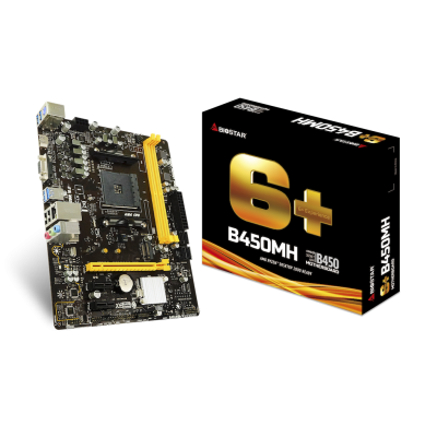 Мат.плата AM4 (B450) Biostar B450MH, B450, 2xDDR4, Int.Video(CPU), 4xSATA3, 1xM.2, 1xPCI-E 16x 3.0, 2xPCI-E 1x 2.0, ALC887, RTL8111H, 6xUSB3.1/6xUSB2.0, VGA/HDMI, mATX